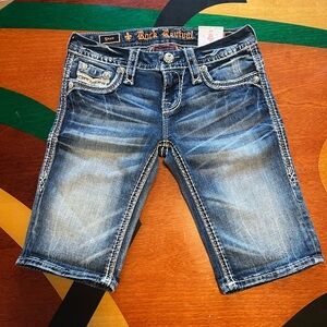 Rock Revival Bermuda Buckle Womens Bling Denim Jeans Shorts NWT 26"